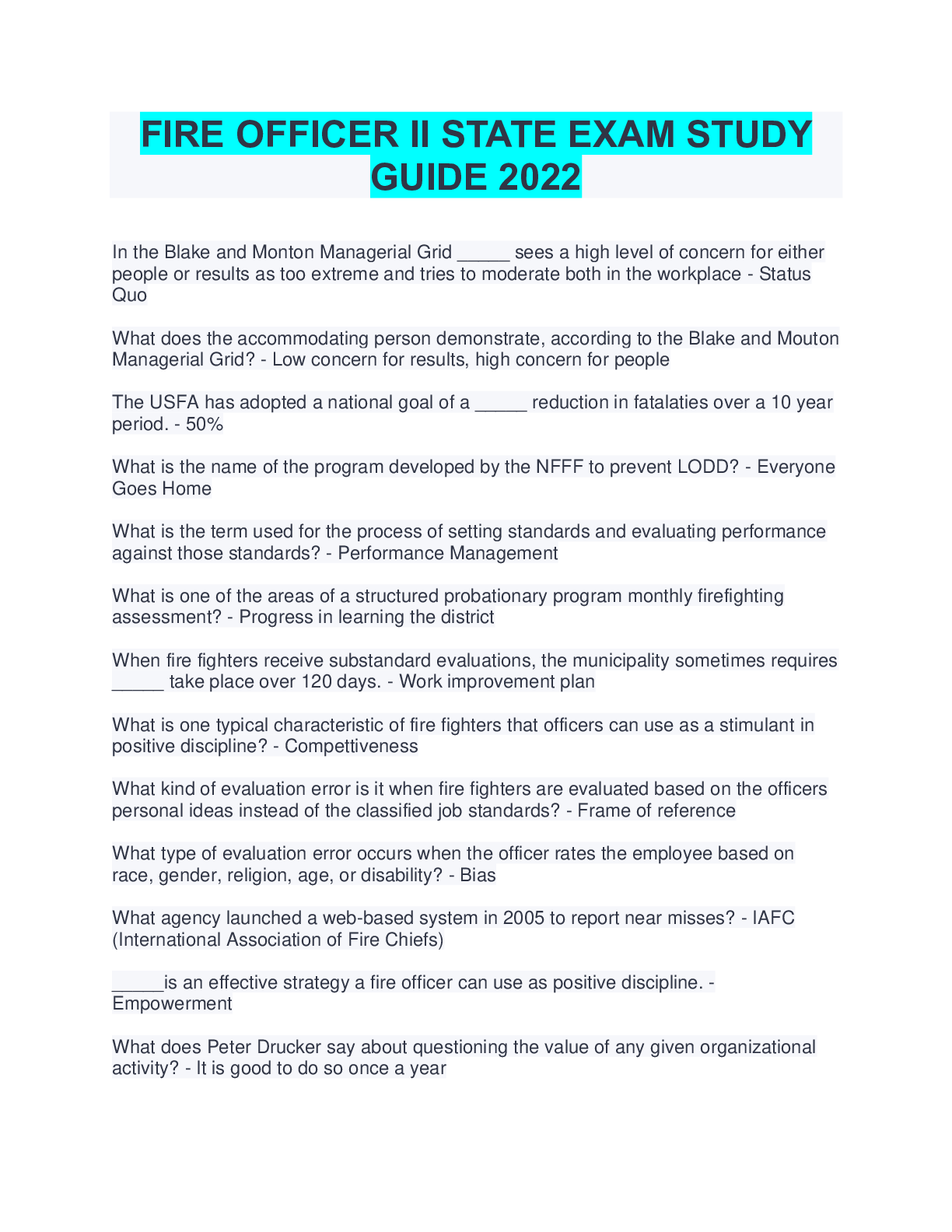 FIRE OFFICER II STATE EXAM STUDY GUIDE 2022 Browsegrades